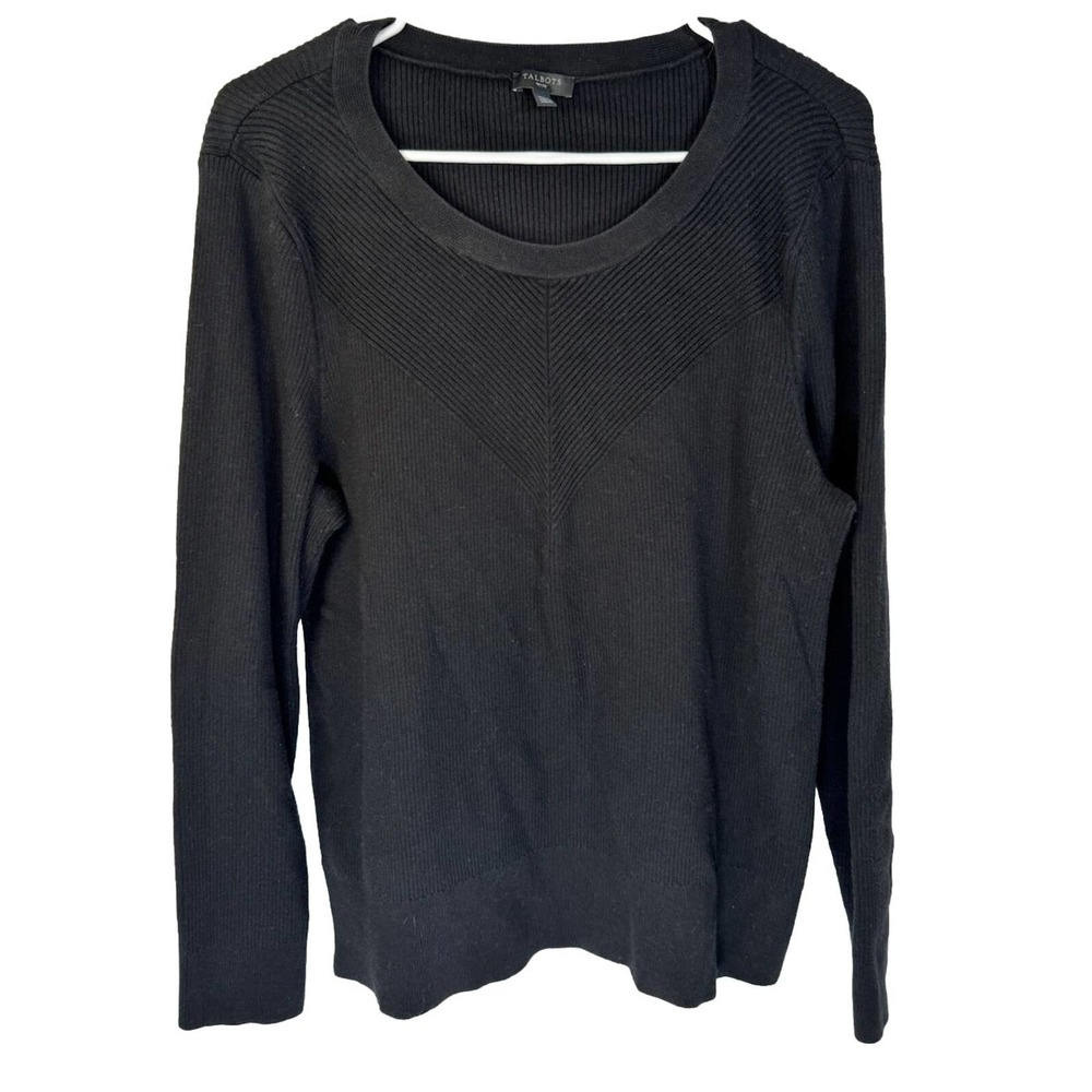 Talbots Womens Sweater Black‎ Size Petite L Long Sleeve Cotton Blend